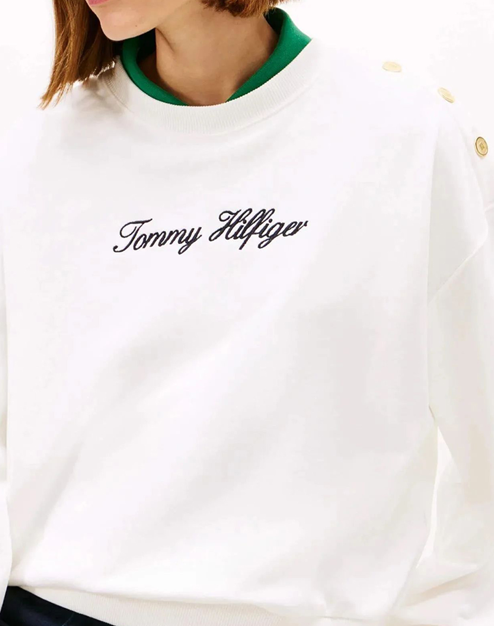 Tommy Hilfiger Gold Btn Script Terry Swtsrt Ww0Ww48783-Ybl Ecru Γυναικεία ρούχα μπλούζες φούτερ Politikos Shop Πολιτικός