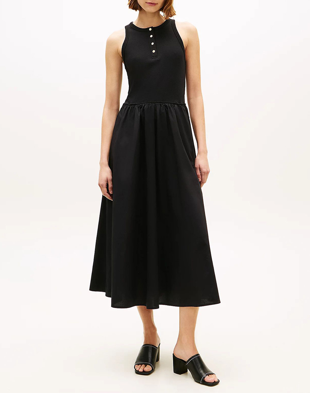 TOMMY HILFIGER GOLD BUTTON POPLIN MIX DRESS WW0WW49628-BDS Black