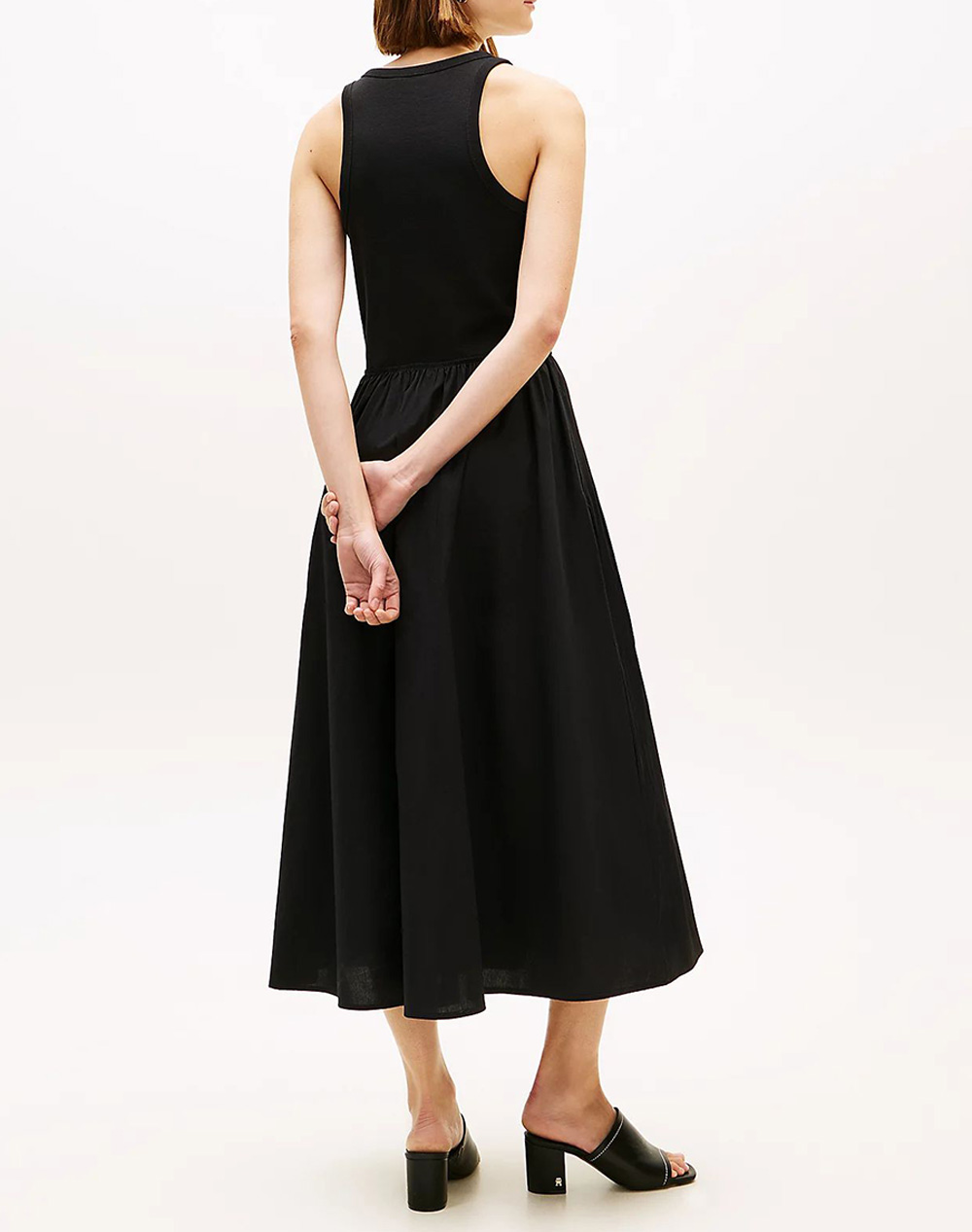 TOMMY HILFIGER GOLD BUTTON POPLIN MIX DRESS WW0WW49628-BDS Black