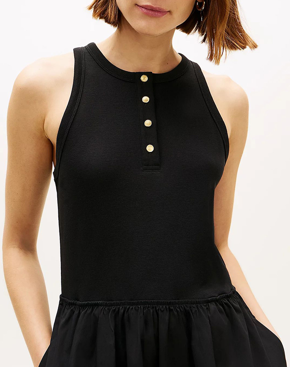 Tommy Hilfiger Gold Button Poplin Mix Dress Ww0Ww49628-Bds Black Γυναικεία ρούχα φορέματα Politikos Shop Πολιτικός