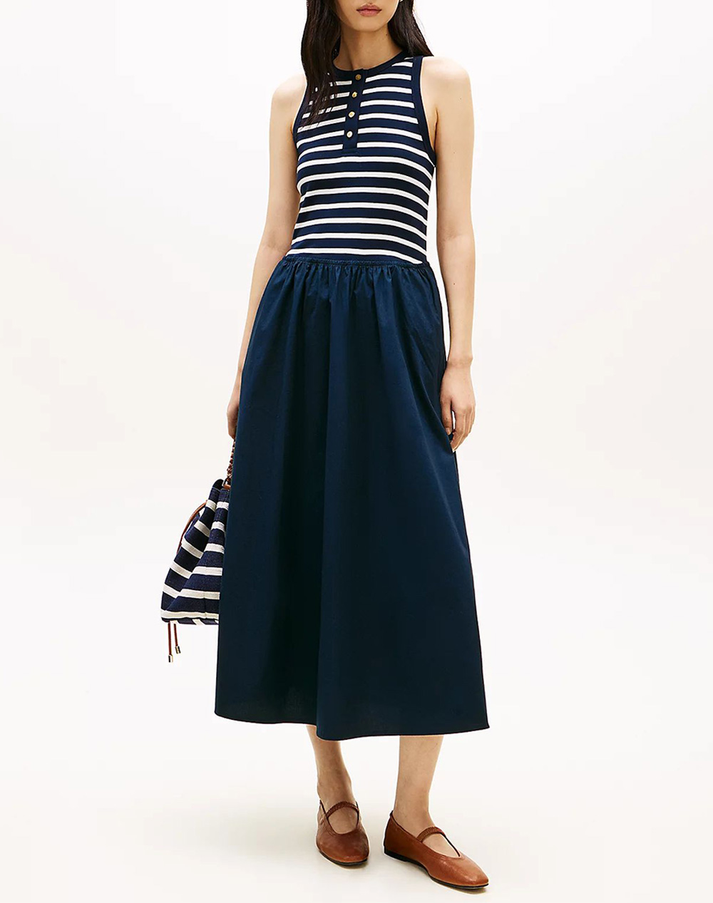 TOMMY HILFIGER GOLD BUTTON POPLIN MIX DRESS WW0WW49628-0X3 DarkBlue