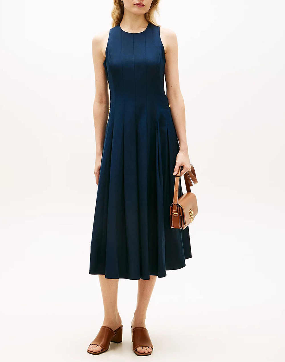 TOMMY HILFIGER LINEN BLEND HOURGLASS MIDI DRS WW0WW49055-C1G DarkBlue