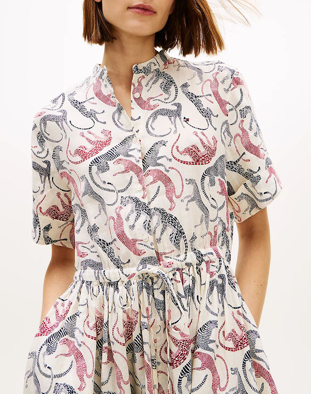 Tommy Hilfiger Ess Linen Midi Ss Shirt Dress Ww0Ww49633-0F6 Mixed Γυναικεία ρούχα φορέματα Politikos Shop Πολιτικός