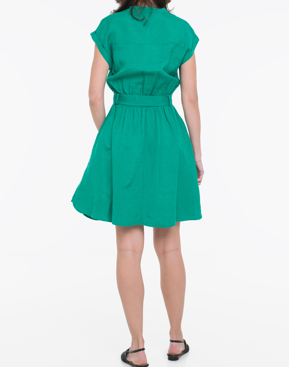 TOMMY HILFIGER TOMMY HILFIGER VIS/LINEN BELTED KNEE SS DRESS WW0WW49659-MS3 Green - 2