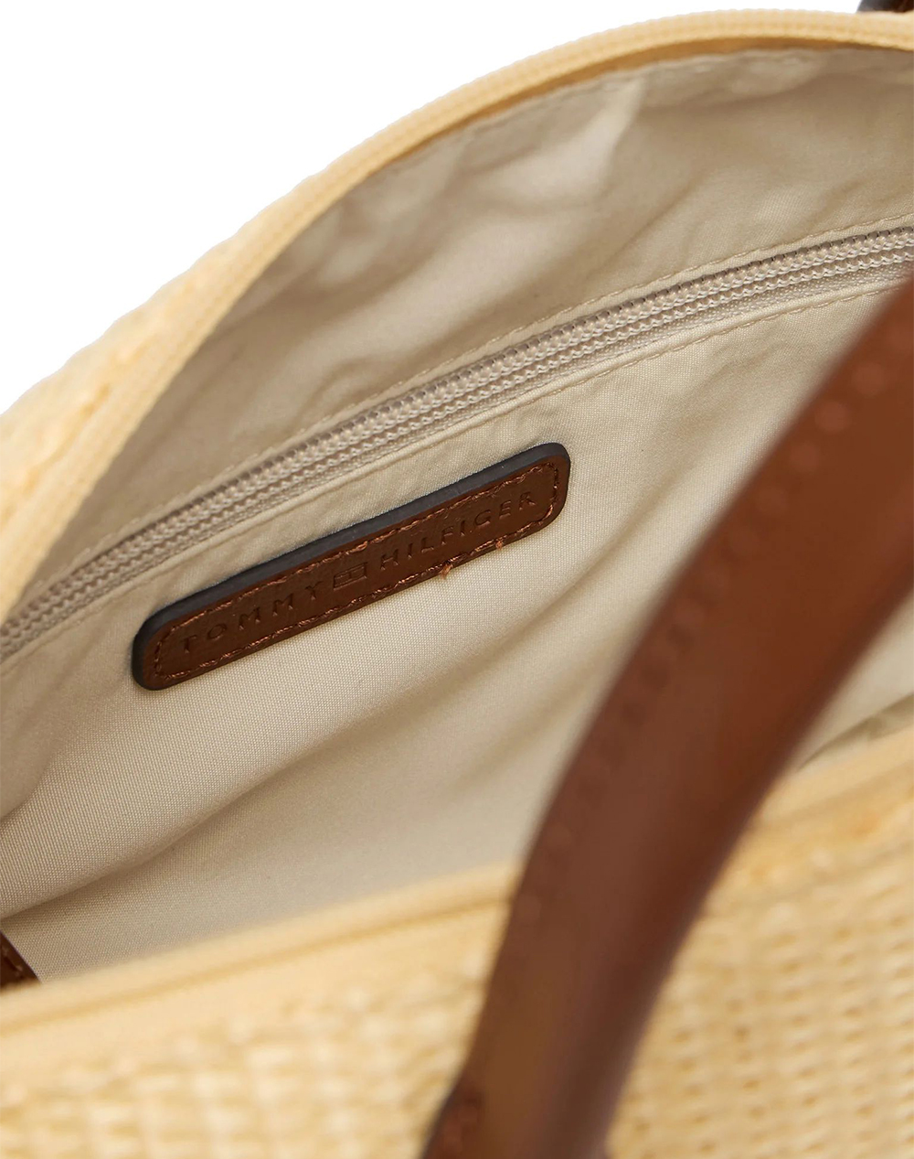 Tommy Hilfiger Popette Mini Tote Raffia Aw0Aw18523-0F4 Biege Γυναικεία αξεσουάρ τσάντες Politikos Shop Πολιτικός