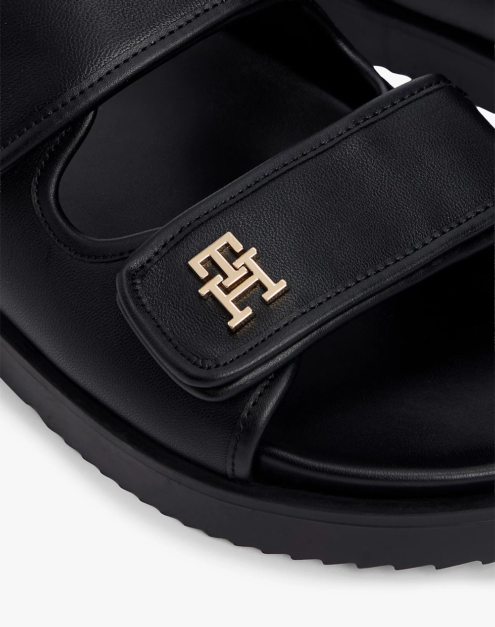 Tommy Hilfiger Double Strap Leather Sandal Fw0Fw09121-Bds Black Γυναικεία παπούτσια Εσπαντριγιες Σανδαλια Politikos Shop Πολιτικός