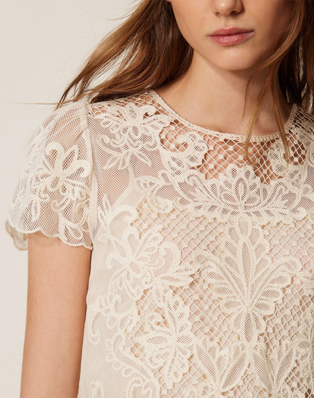 Twinset Μπλούζα 261Tp2581-00282 Cream Γυναικεία ρούχα μπλούζες Τοπ Κορμακια Politikos Shop Πολιτικός
