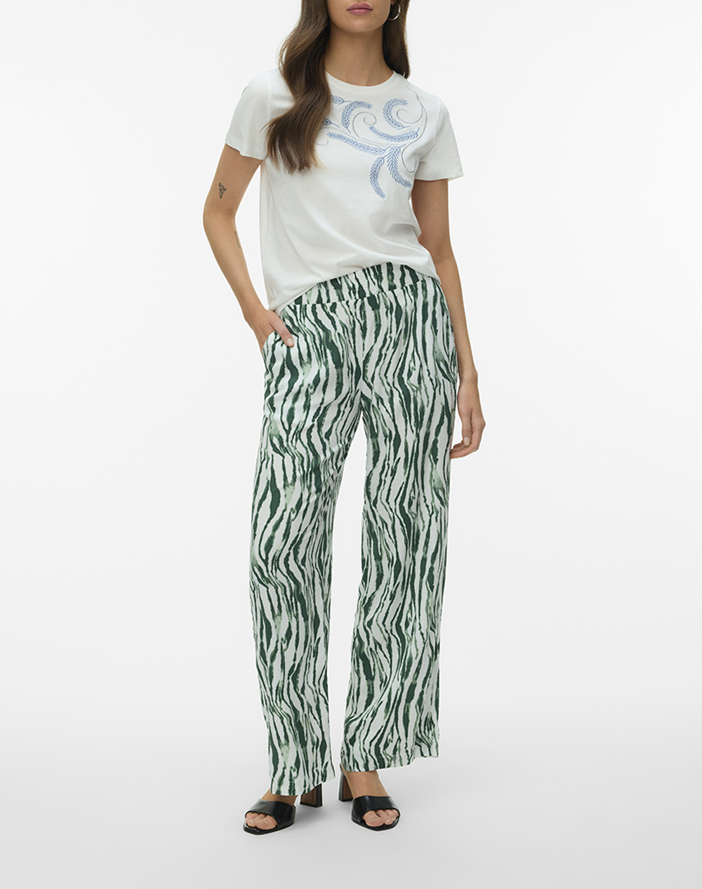 Vero Moda Vmcherie Mw Pants Wvn Btq 10346074-Cloud Dancerkebra Mixed Γυναικεία ρούχα παντελόνια Υφασματινα Politikos Shop Πολιτικός