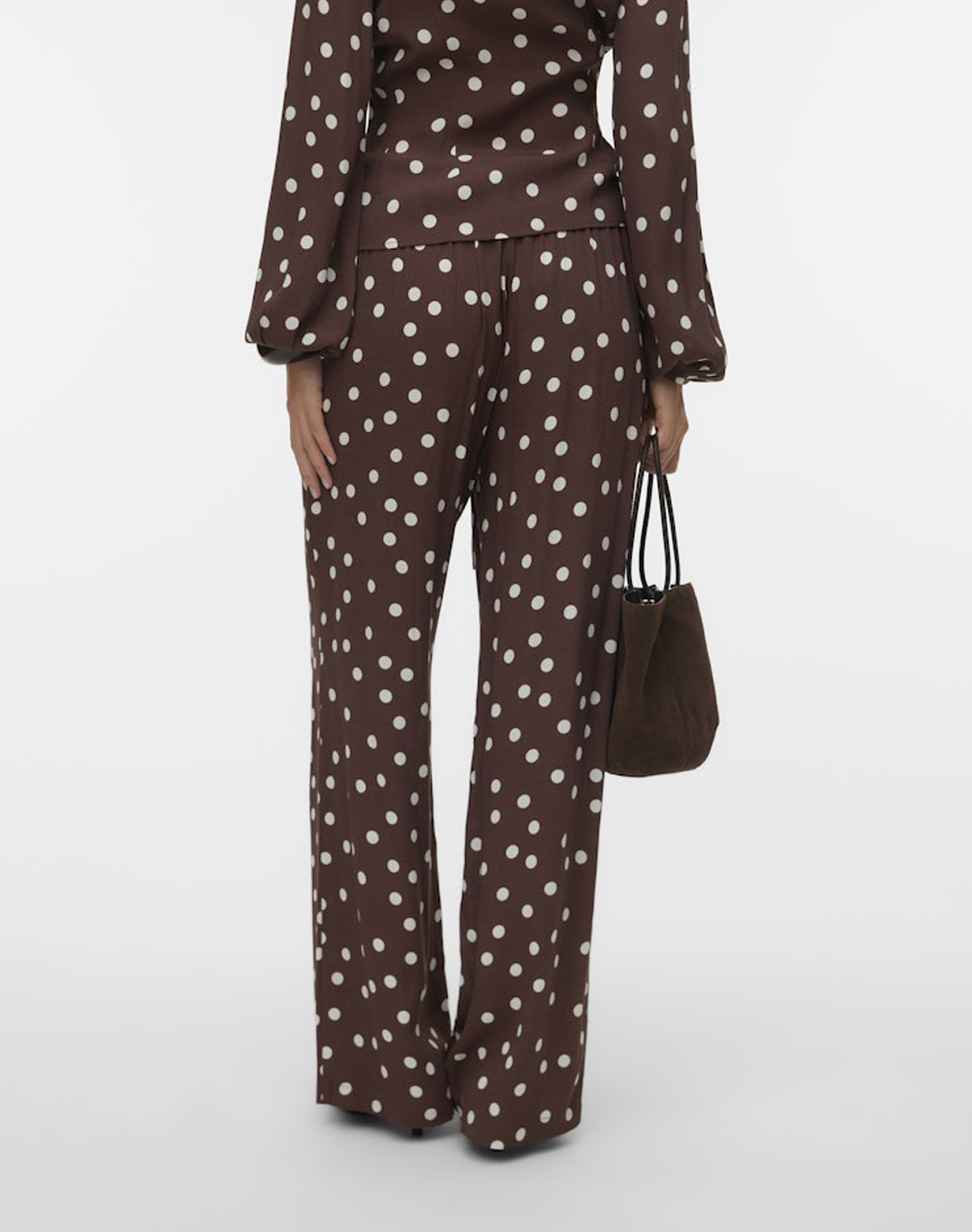 VERO MODA VMELISA NW WIDE TIE PANT WVN 10347961-Chocolate MartiniSnow white dot Chocolate