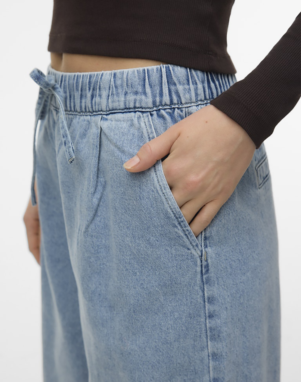Vero Moda Vmvaleria Mr Wide Pull Up Jeans 10340282-Light Blue Denim Denimlightblue Γυναικεία ρούχα παντελόνια Jean 5P Cargo Politikos Shop Πολιτικός