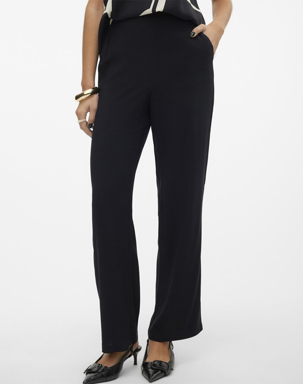 VERO MODA VMEASY JOY HW WIDE PANTS WVN GA 10297357-BLACK TotalBlack