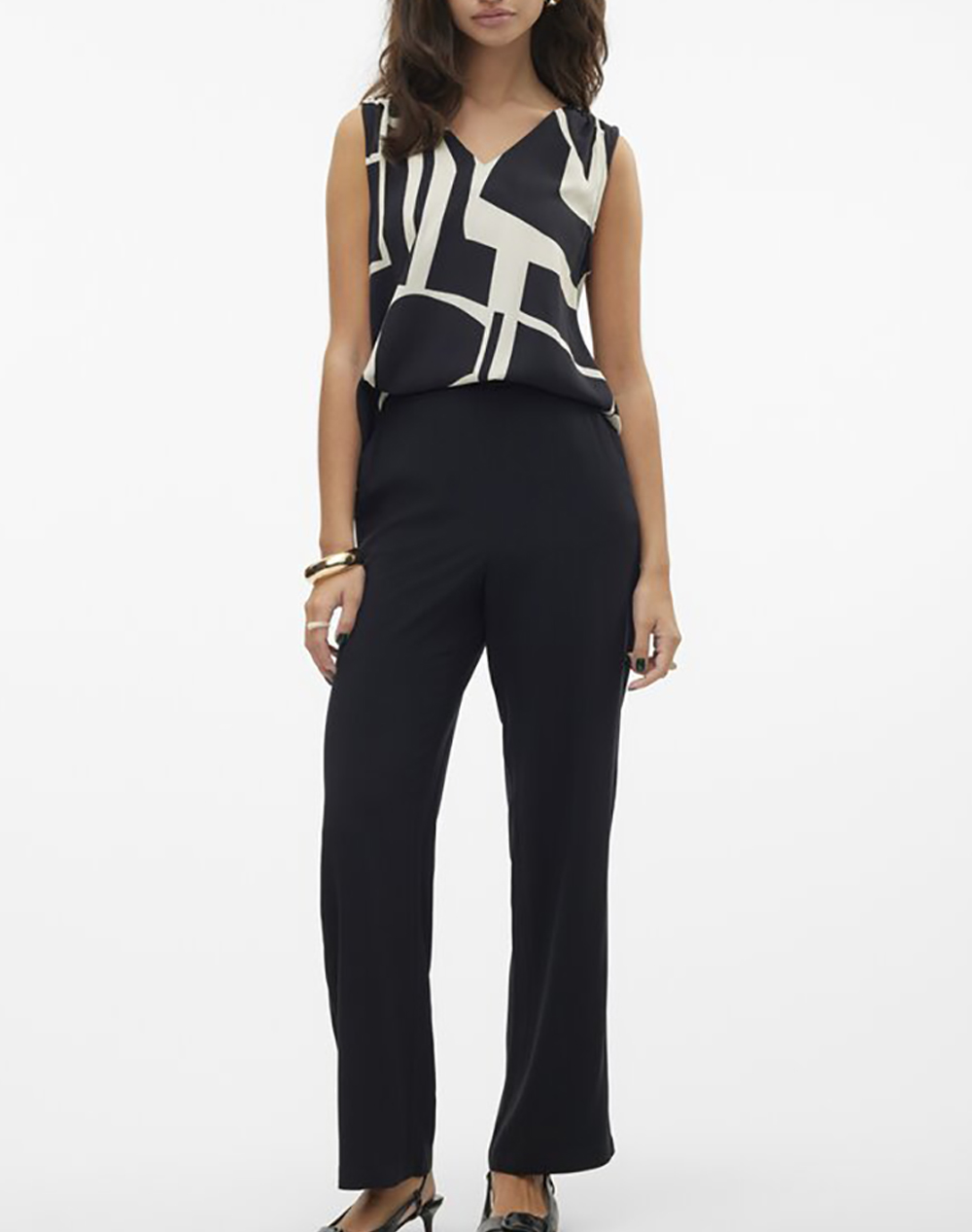Vero Moda Vmeasy Joy Hw Wide Pants Wvn Ga 10297357-Black Totalblack Γυναικεία ρούχα παντελόνια Υφασματινα Politikos Shop Πολιτικός