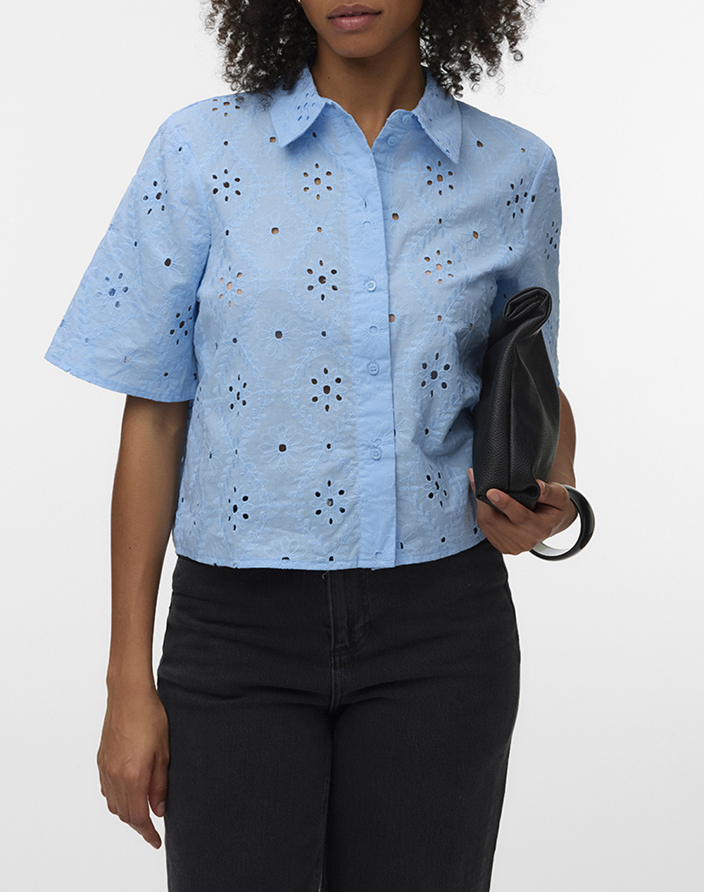 VERO MODA VMELIZA SHORT 2/4 SLEEVE SHIRT WVN NOOS 10342754-Cashmere Blue LightBlue