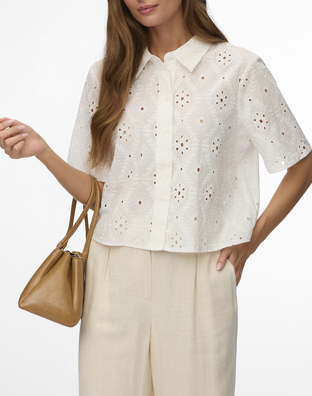 VERO MODA VMELIZA SHORT 2/4 SLEEVE SHIRT WVN NOOS 10342754-Snow White OffWhite