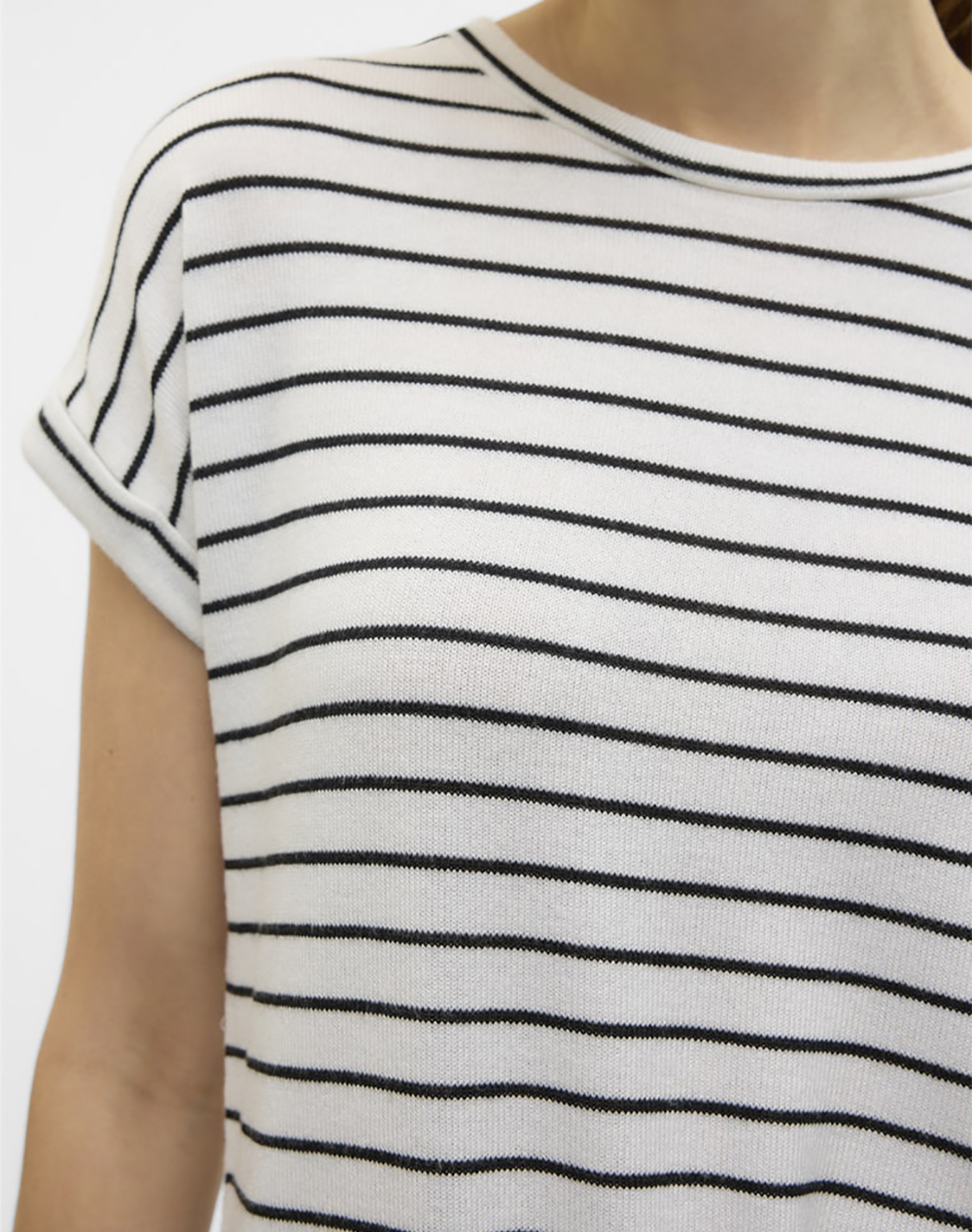 Vero Moda Vmbrianna Ss O-Neck Pullover Boo Rep 10291353-Snow Whitewblack Mixed Γυναικεία ρούχα μπλούζες Πλεκτά Politikos Shop Πολιτικός