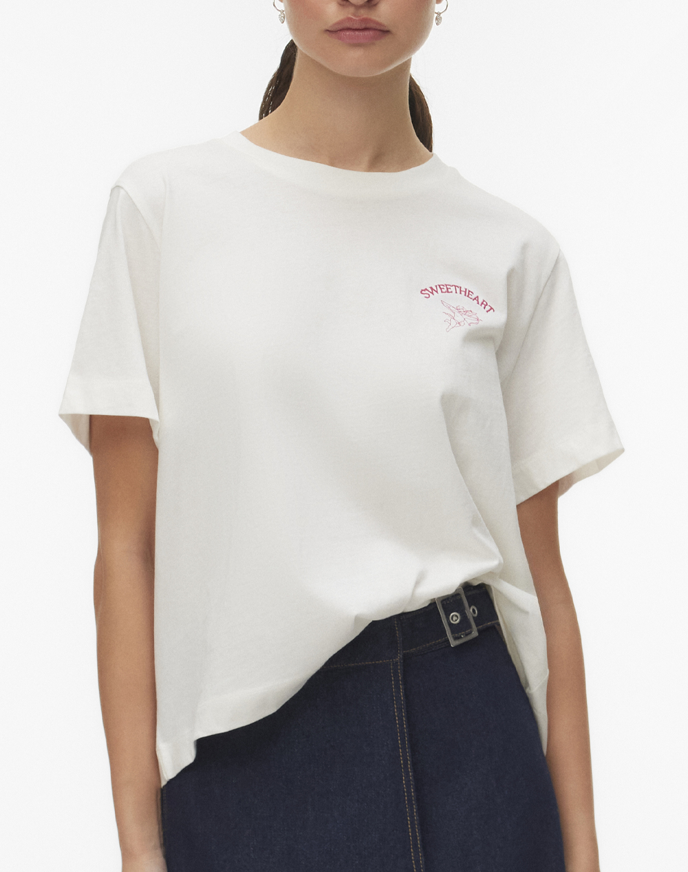 VERO MODA VMSOPHIE METTE SS TOP BOX JRS GA 10341351-Snow WhiteSWEETHEART OffWhite