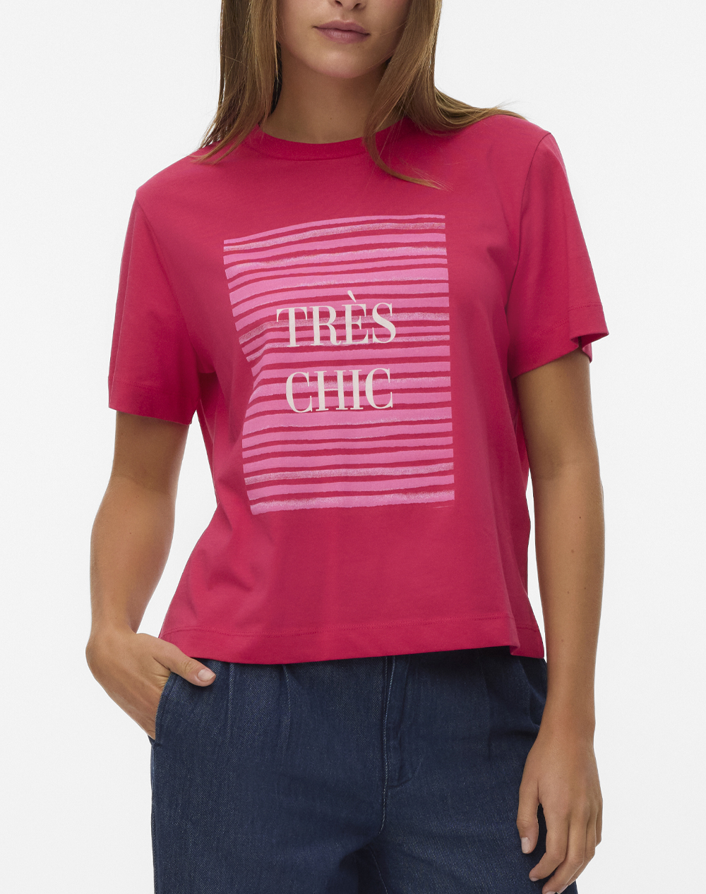 VERO MODA VMVIVIAN METTE SS TOP BOX JRS 10338449-JazzyTRESCHIC Fuchsia