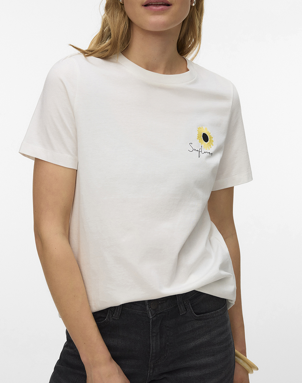 VERO MODA VMULLA PAULINA SS TOP BOX JRS 10338420-Snow WhiteSUNFLOWER OffWhite