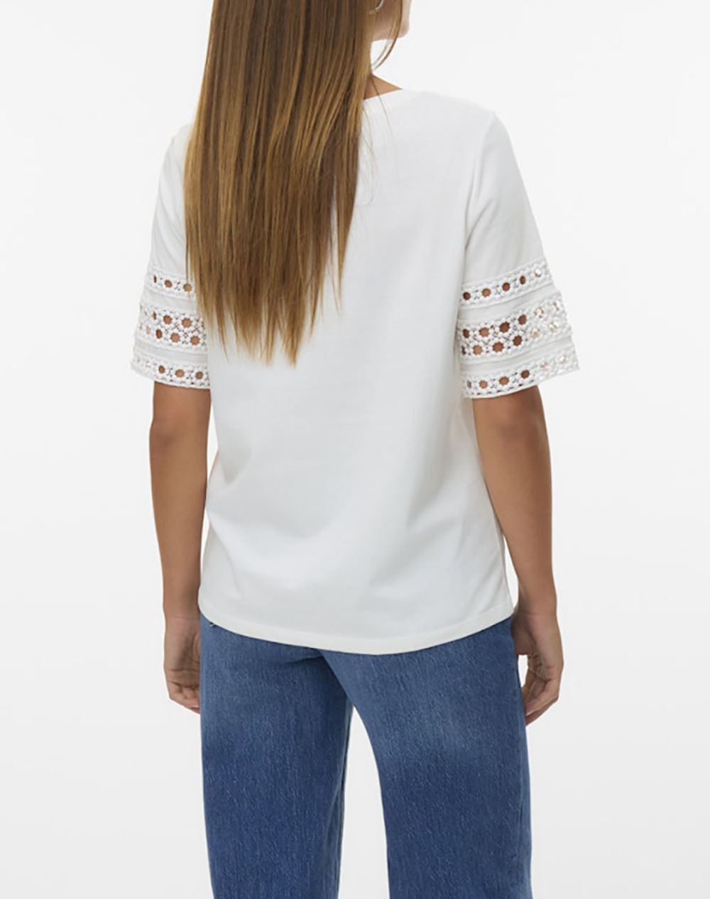 VERO MODA VERO MODA VMIVACY 2/4 O-NECK TOP JRS BTQ 10340787-Snow WhiteSNOWWHITELACE White - 2