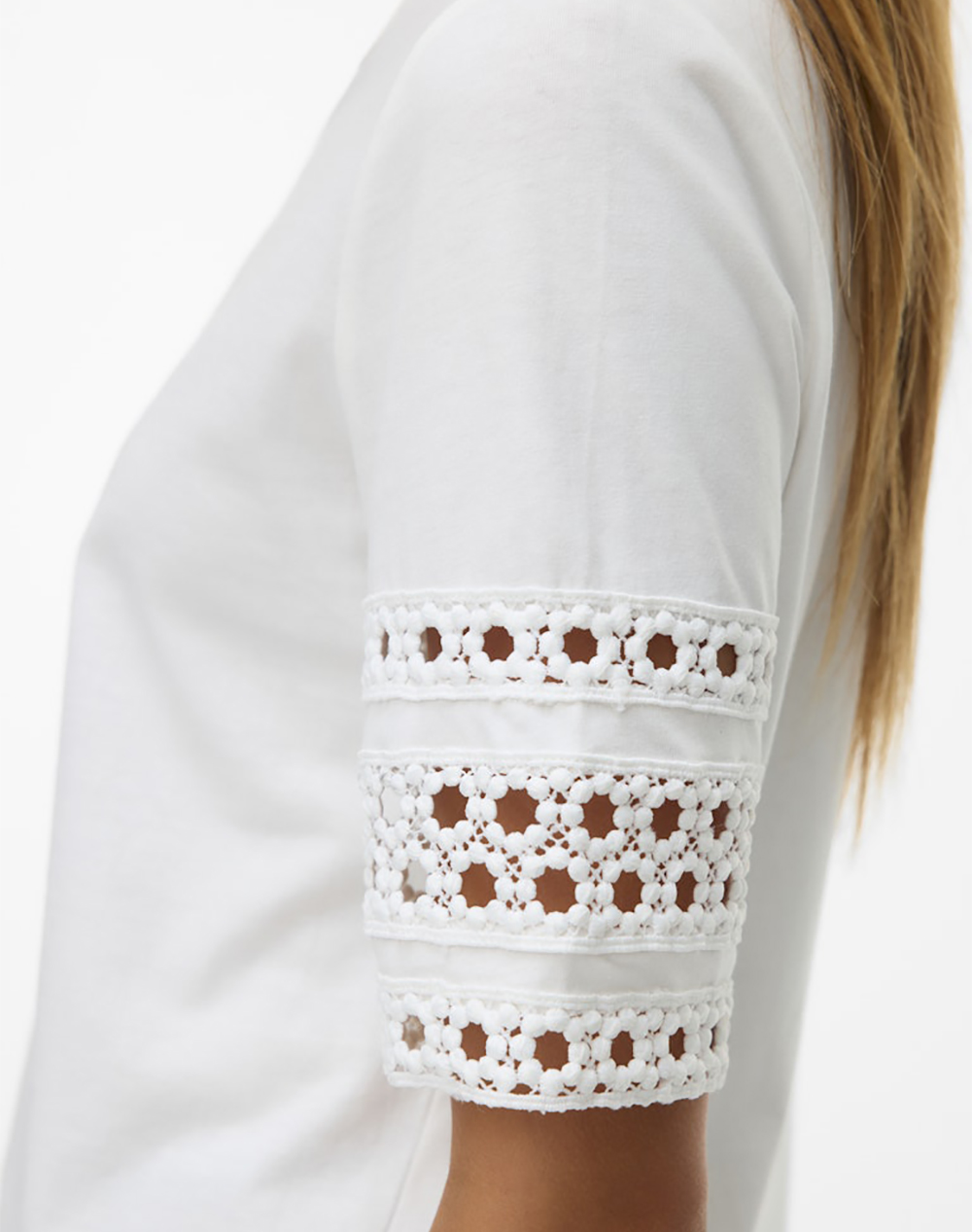 Vero Moda Vmivacy 2 4 O-Neck Top Jrs Btq 10340787-Snow Whitesnowwhitelace White Γυναικεία ρούχα μπλούζες Τ-Shirt Politikos Shop Πολιτικός
