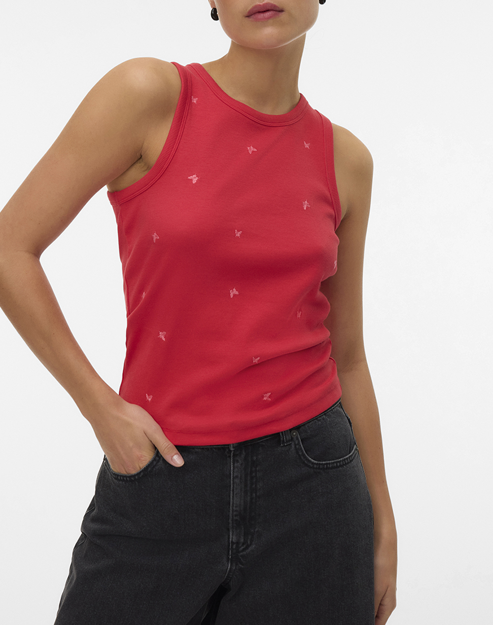 VERO MODA VMNAJA TANK TOP BOX JRS 10341964-PoinsettiaBUTTERFLY Red