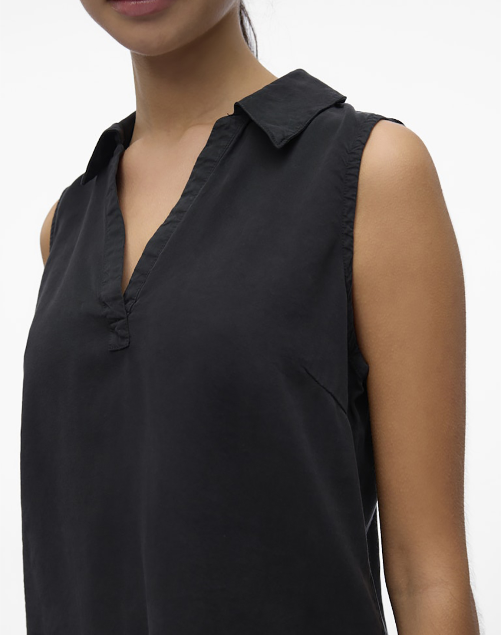 Vero Moda Vmharper Sl Collar Short Tencel Top Ga 10283751-Black Denim Black Γυναικεία ρούχα μπλούζες Τοπ Κορμακια Politikos Shop Πολιτικός
