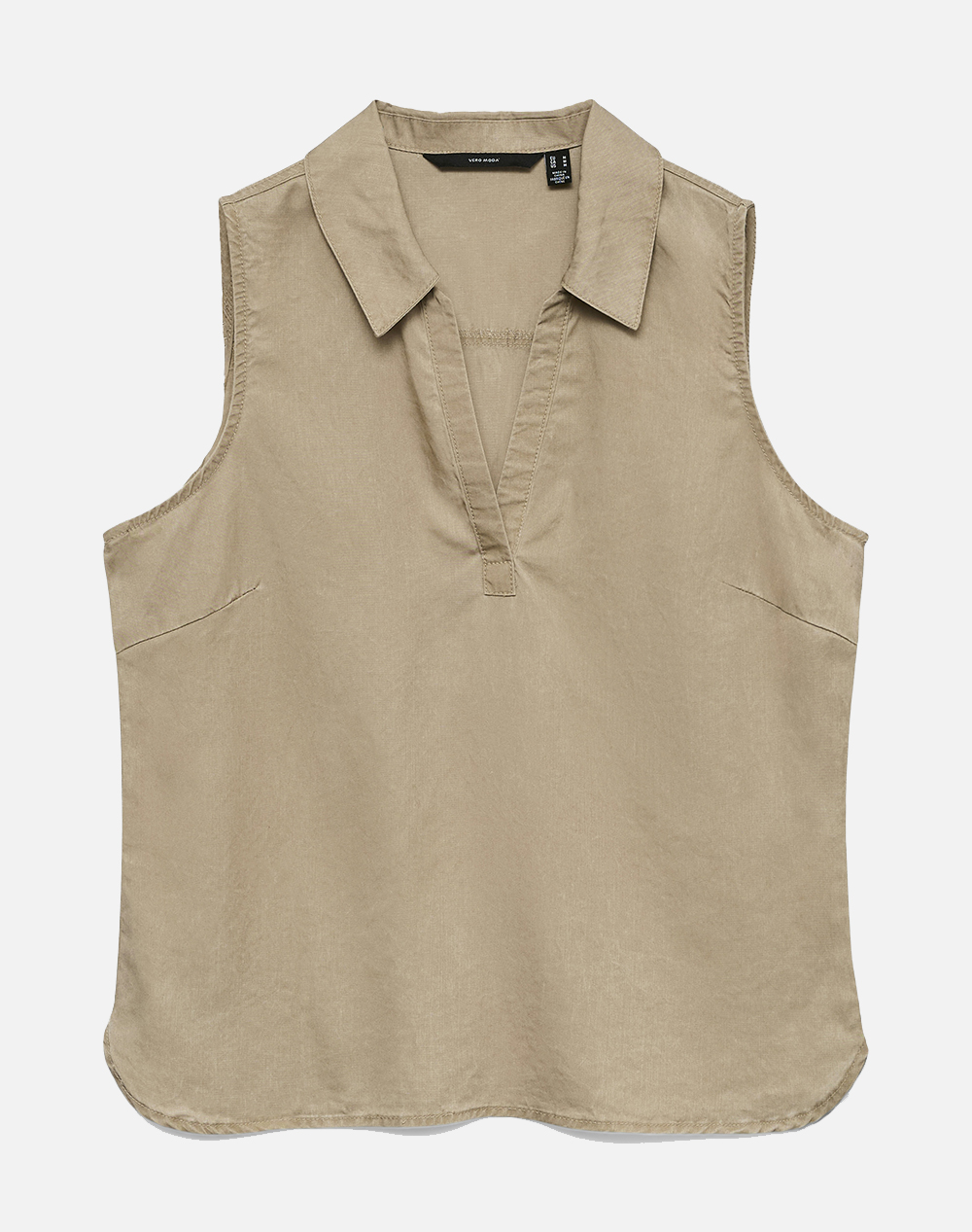 VERO MODA VMHARPER SL COLLAR SHORT TENCEL TOP GA 10283751-Silver Mink Camel