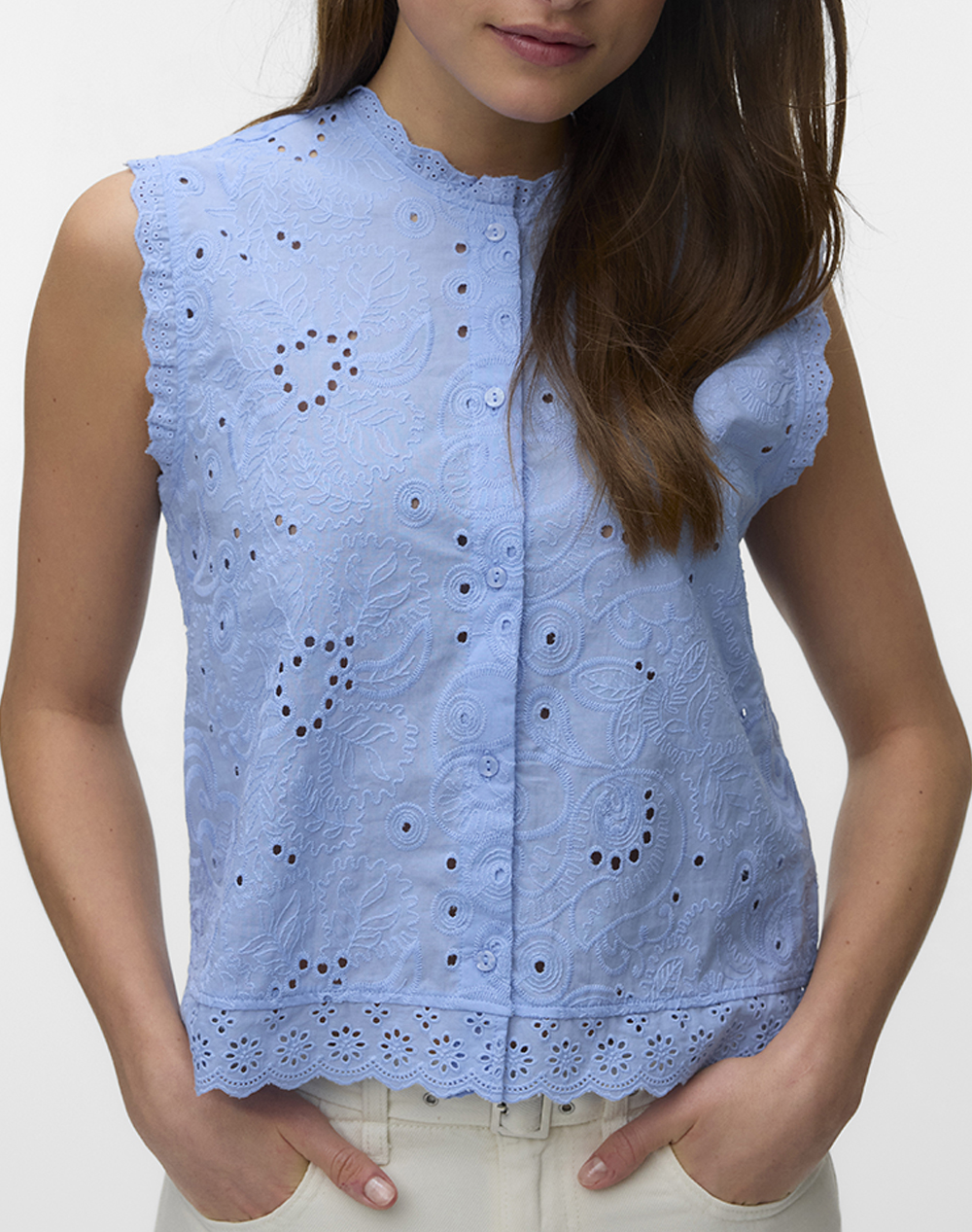 VERO MODA VMEMILY EMB SL TOP WVN 10348164-Brunnera Blue Blue