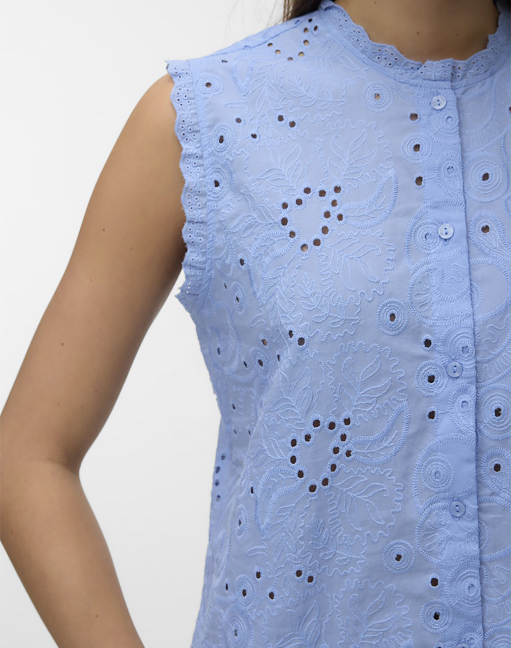 Vero Moda Vmemily Emb Sl Top Wvn 10348164-Brunnera Blue Γυναικεία ρούχα μπλούζες Τοπ Κορμακια Politikos Shop Πολιτικός