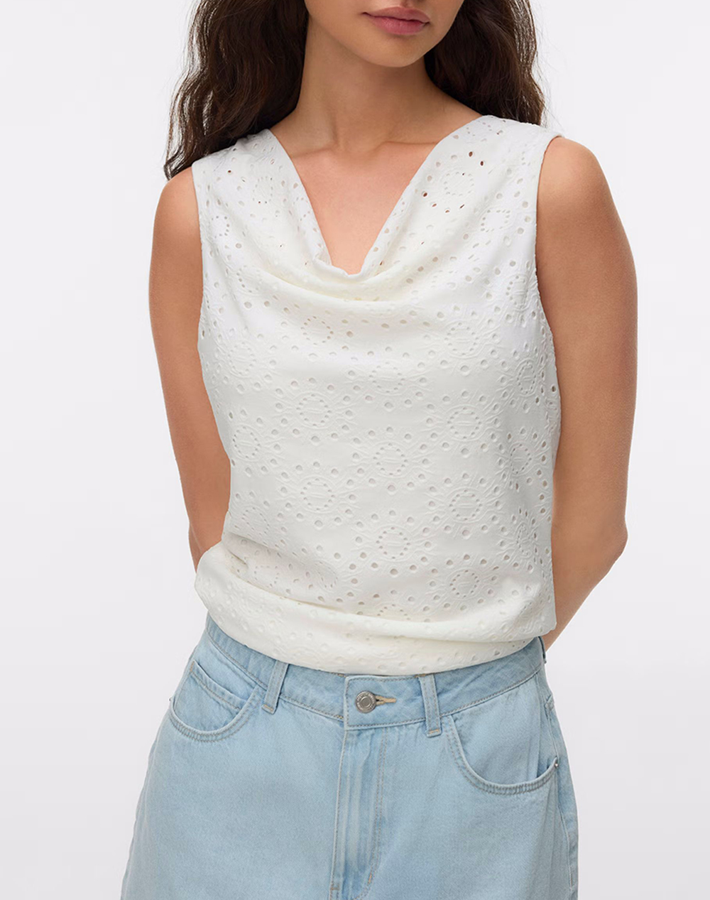 VERO MODA VMTASSA LIV SL WATERFALL TOP JRS 10344366-Snow White OffWhite