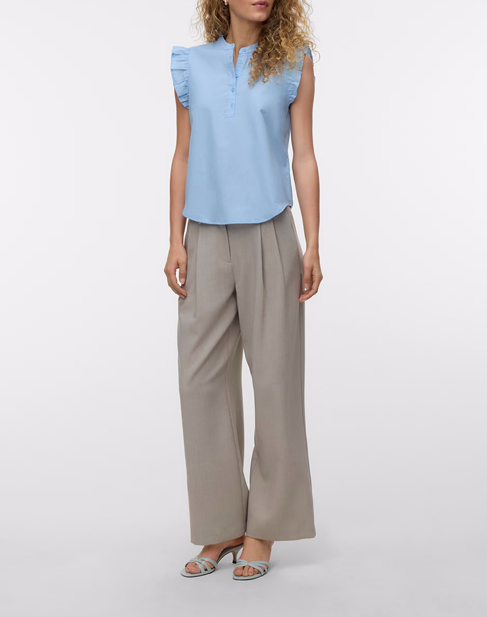 Vero Moda Vmselma Ss Frill Top 10345667-Cashmere Blue Lightblue Γυναικεία ρούχα μπλούζες Τοπ Κορμακια Politikos Shop Πολιτικός