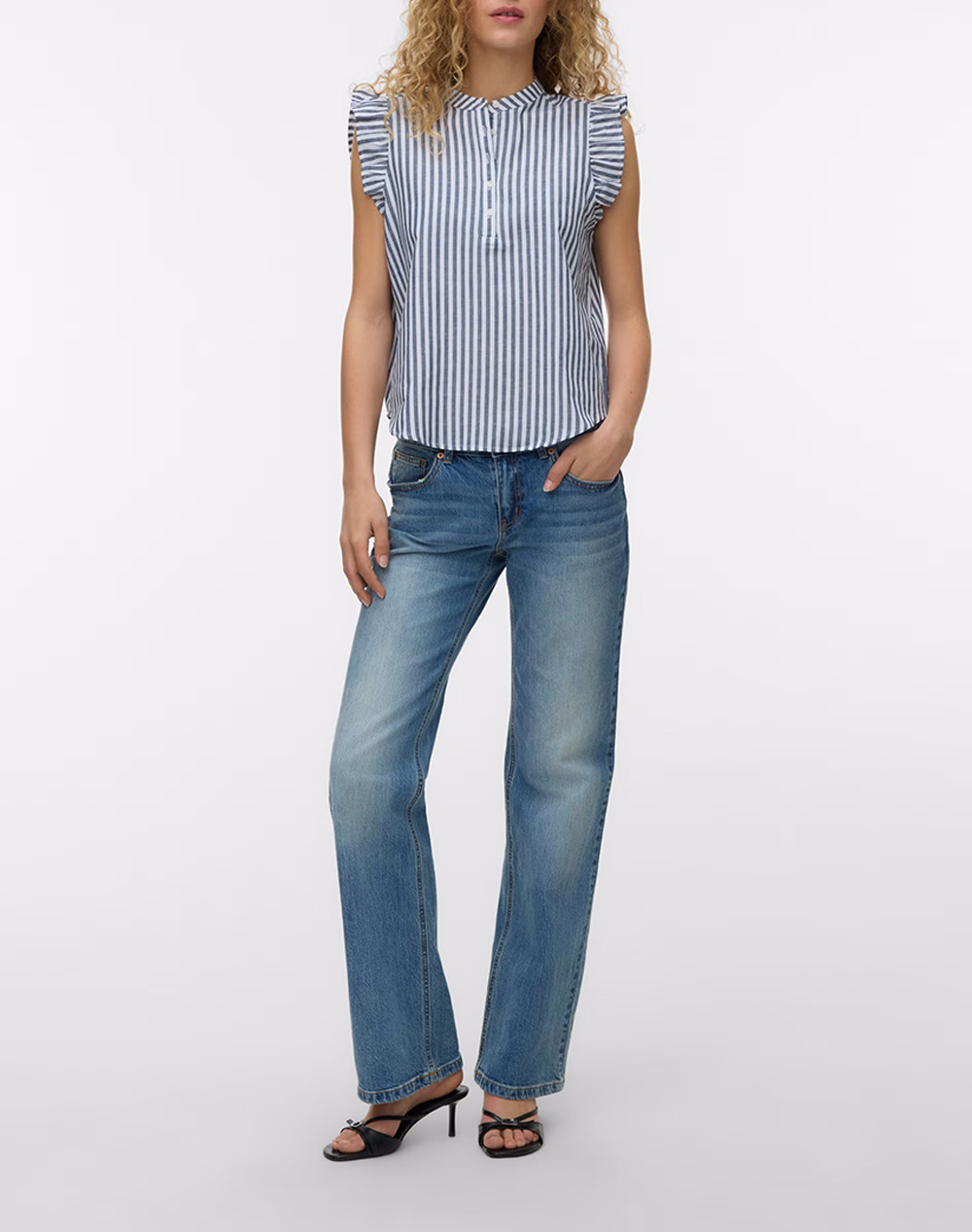 Vero Moda Vmselma Ss Frill Top 10345667-Navy Blazersnow White Navyblue Γυναικεία ρούχα μπλούζες Τοπ Κορμακια Politikos Shop Πολιτικός