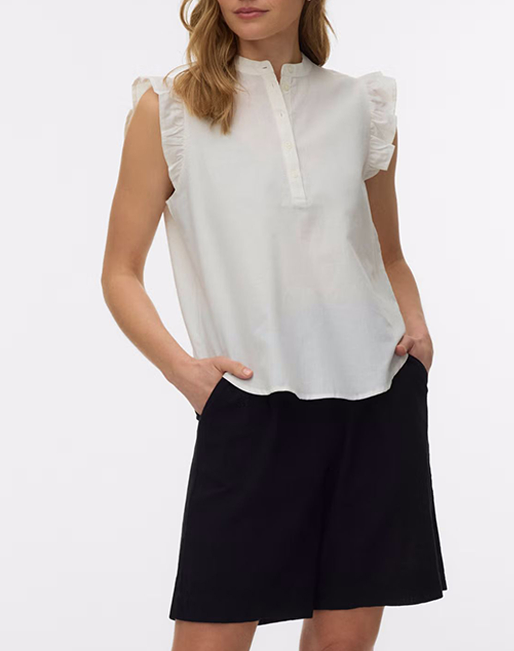 VERO MODA VMSELMA SS FRILL TOP 10345667-Snow White OffWhite