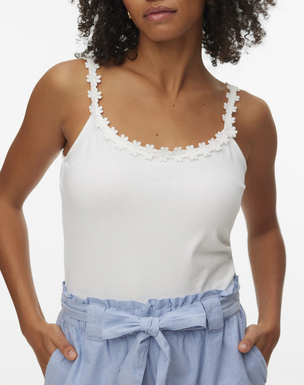 VERO MODA VMFLORA TANK TOP JRS BOX 10344798-Snow White White