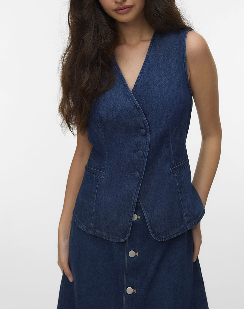 Vero Moda Γυναικείο Denim Γιλέκο Τζιν Μπλε Βαμβάκι