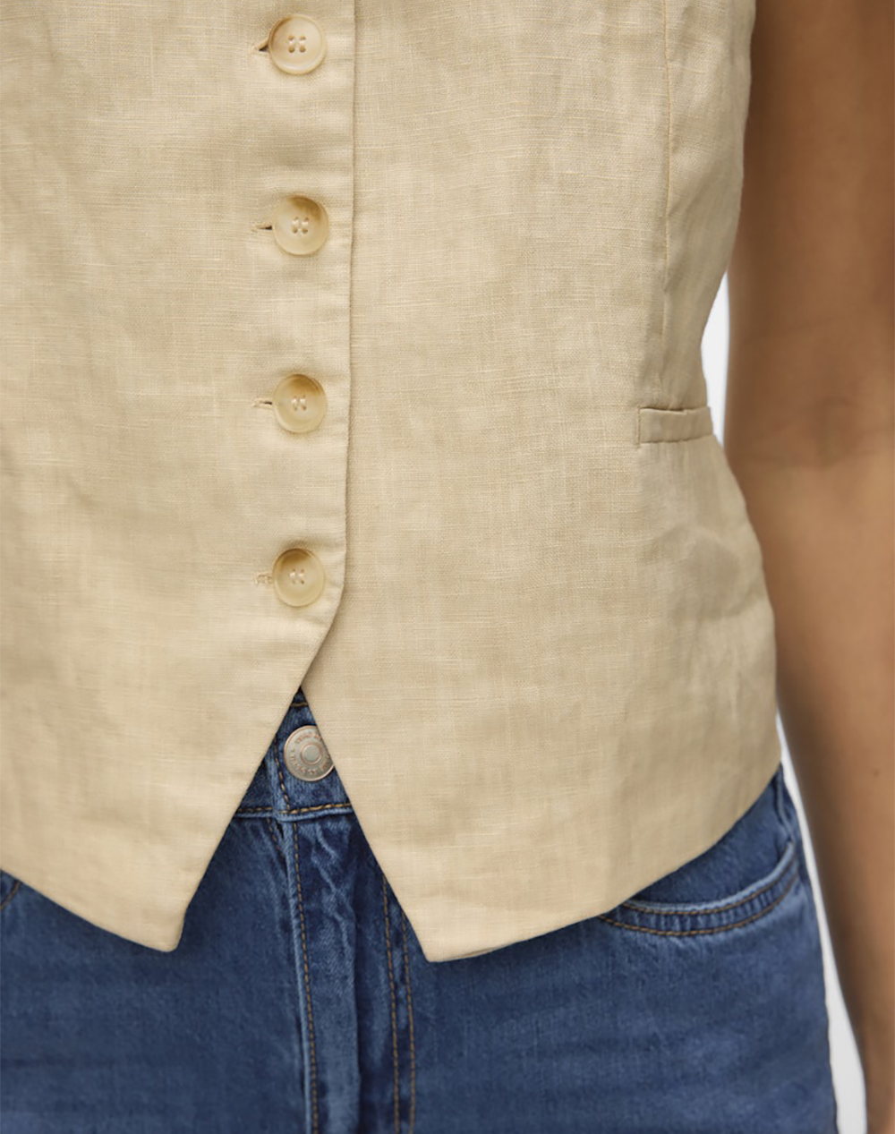 VERO MODA VERO MODA VMLAICA SL LINEN WAISTCOAT 10346660-CEMENT Biege - 3