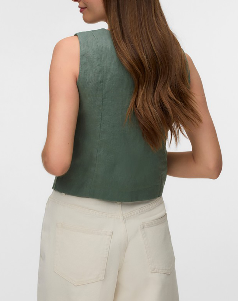 VERO MODA VERO MODA VMLAICA SL LINEN WAISTCOAT 10346660-Laurel Wreath DarkGreen - 2