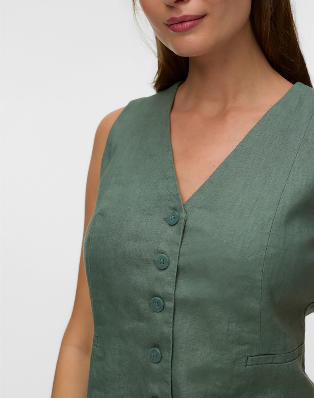Vero Moda Vmlaica Sl Linen Waistcoat 10346660-Laurel Wreath Darkgreen Γυναικεία ρούχα μπλούζες Τοπ Κορμακια Politikos Shop Πολιτικός