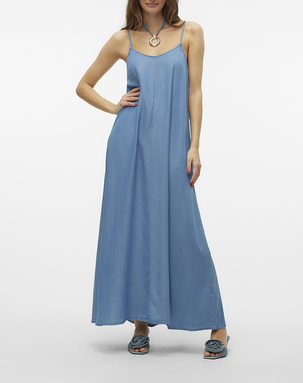 VERO MODA VMHARPER SL STRAP MAXI TENCEL DRESS GA 10283677-Medium Blue Denim DenimBlue