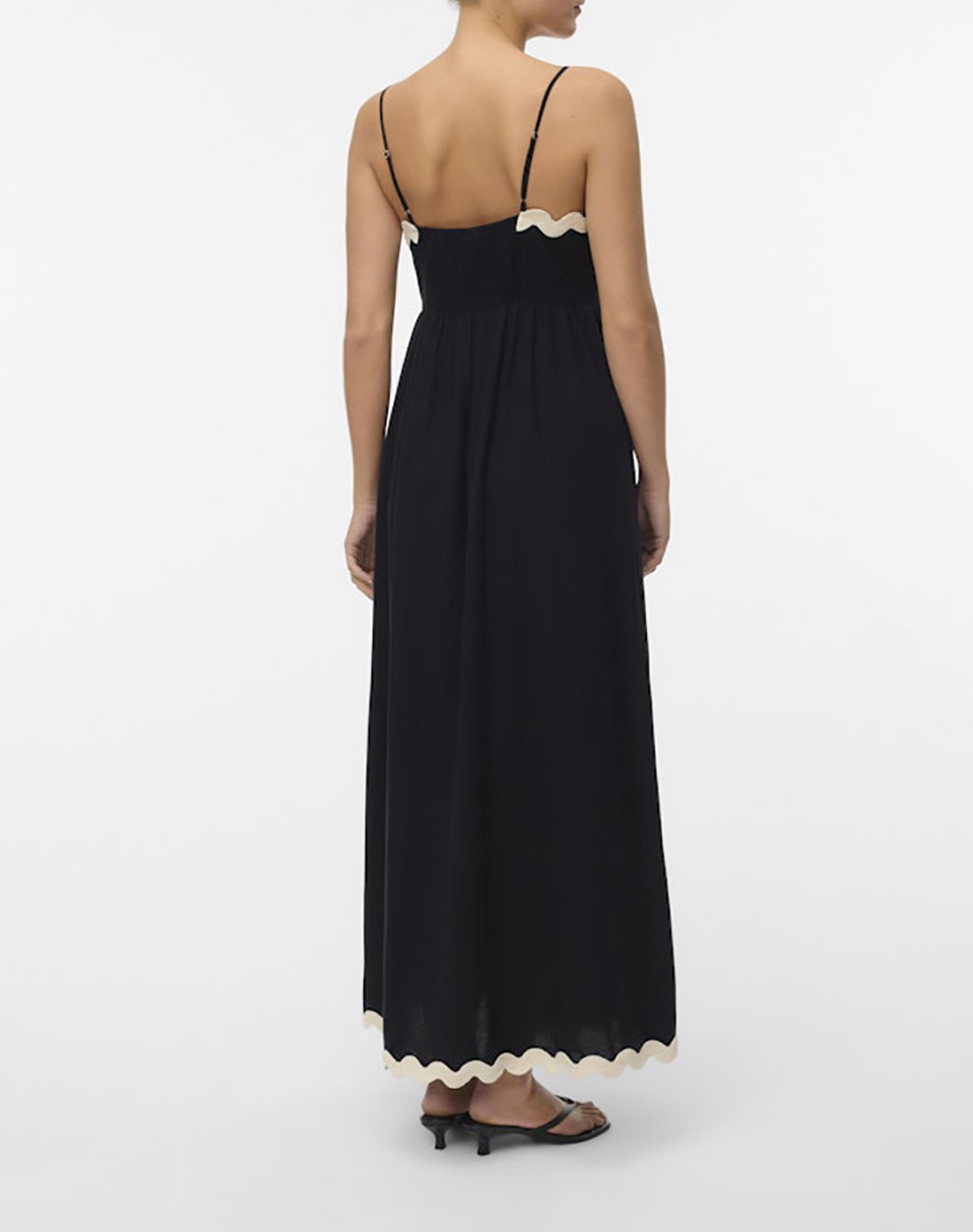 VERO MODA VMJENNA SINGLET ANKLE DRESS WVN BTQ GA 10341317-BlackBirch scallop edges Black