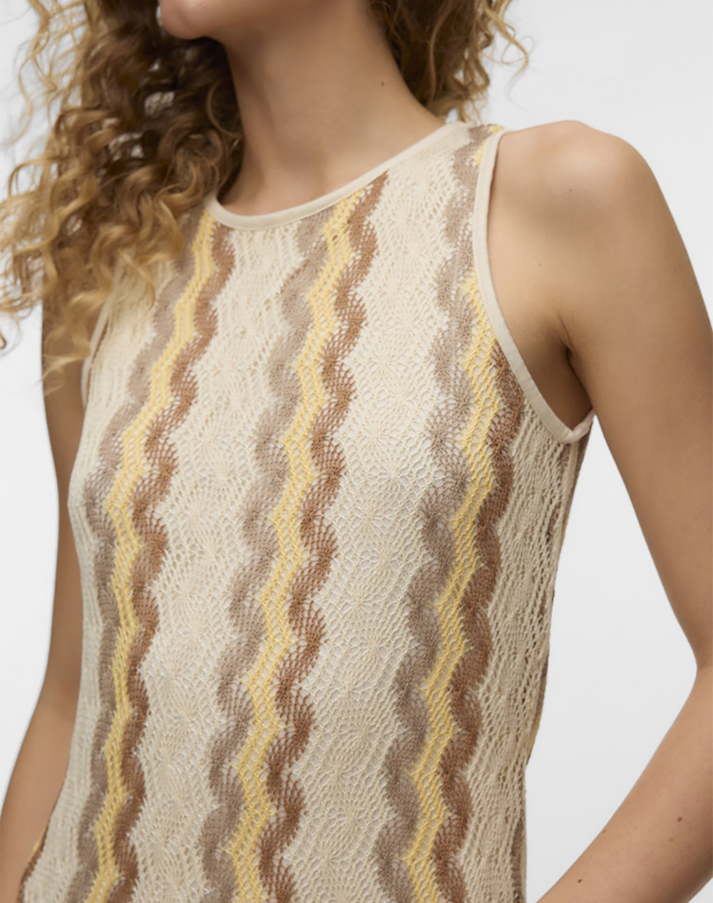 Vero Moda Vmteresa Sl O-Neck 7 8 Dress Jrs Ga 10339773-Birchsilver Mink+Golden Haze+Tigers Eye Biege Γυναικεία ρούχα φορέματα Politikos Shop Πολιτικός