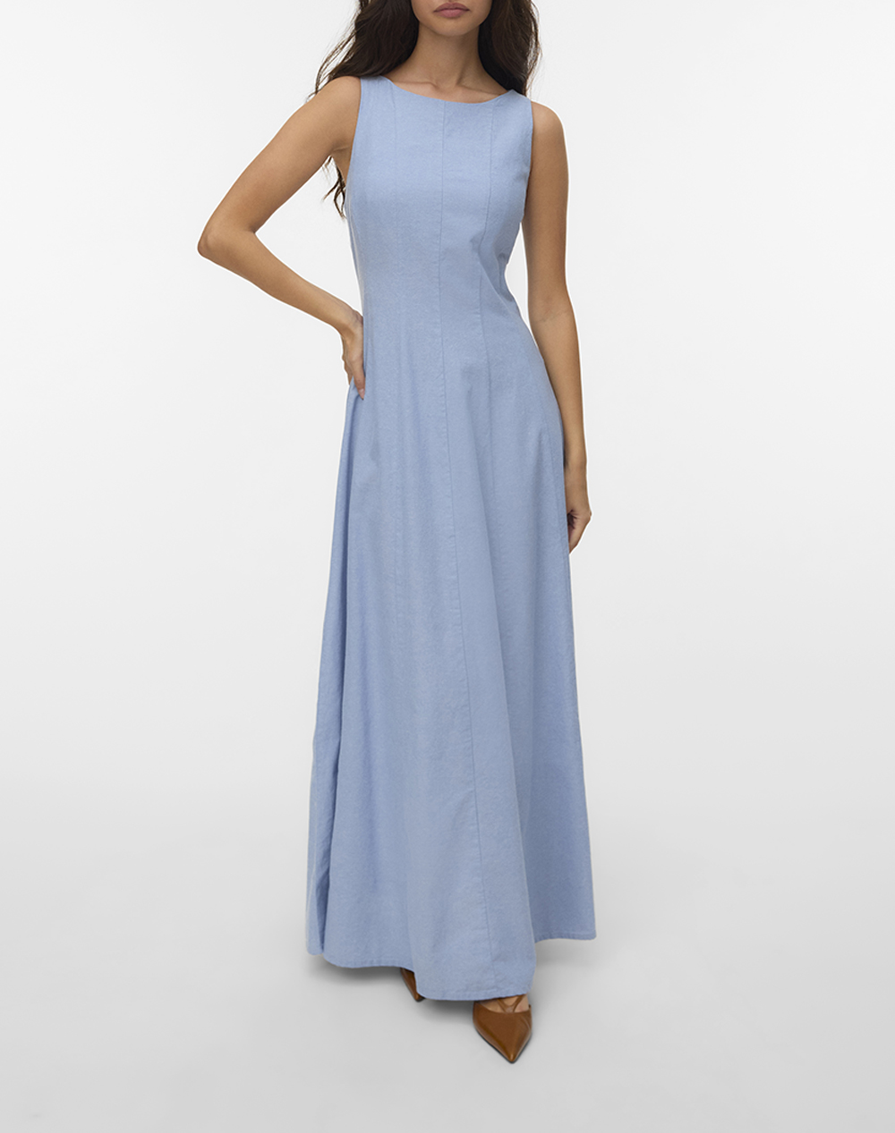 VERO MODA VMNORMA SL MAXI CHAMBRAY DRESS 10346280-Light BlueDetail:MELANGE LightBlue