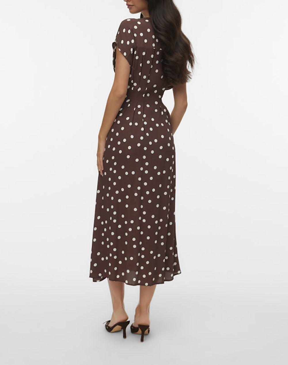 VERO MODA VMELISA SL PLEAT SHIRT 7/8 DRESS WVN 10348019-Chocolate MartiniSnowwhitedot Chocolate