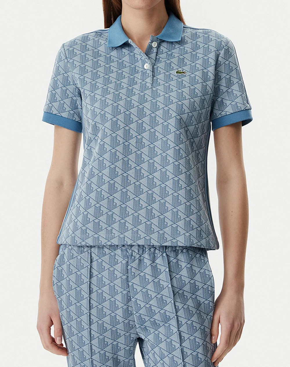 Lacoste Γυναικεία Μπλούζα Polo Κοντομάνικη Ανοιχτό Μπλε Πολυεστέρας Βαμβάκι Πολυαμίδιο
