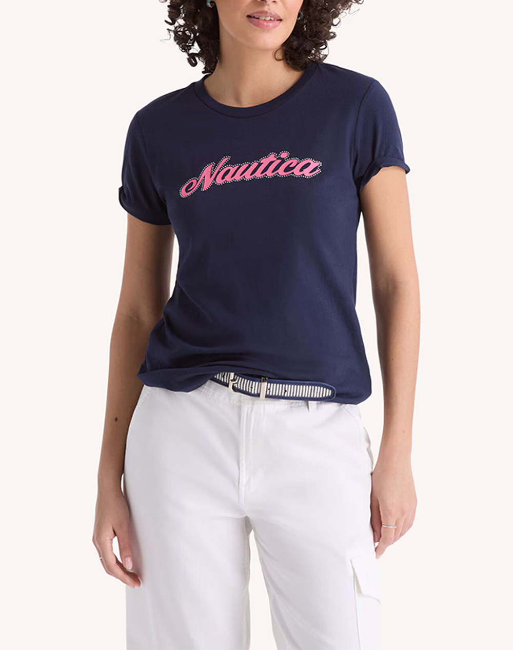 NAUTICA ΜΠΛΟΥΖΑ T-SHIRT ΚΜ HERITAGE LOGO DP/RHINESTONES 3NC66V113-Navy DarkBlue