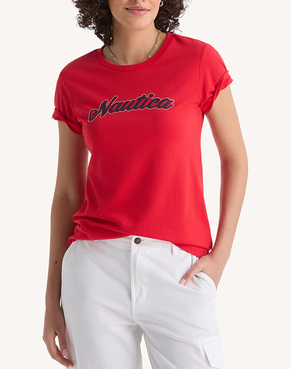 NAUTICA ΜΠΛΟΥΖΑ T-SHIRT ΚΜ HERITAGE LOGO DP/RHINESTONES 3NC66V113-6VW Red
