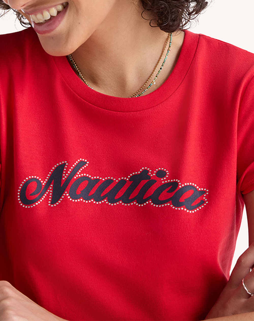Nautica Μπλούζα T-Shirt Κμ Heritage Logo Dp Rhinestones 3Nc66V113-6Vw Red Γυναικεία ρούχα μπλούζες Τ-Shirt Politikos Shop Πολιτικός