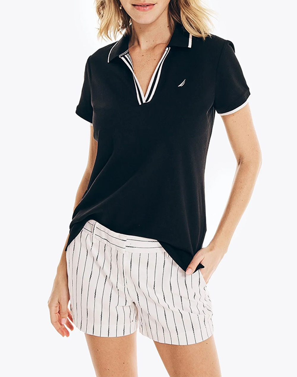 NAUTICA ΜΠΛΟΥΖΑ POLO ΚΜ S/S TIPPED SPLIT NECK OCEAN POLO 3NC15K133-0TB Black