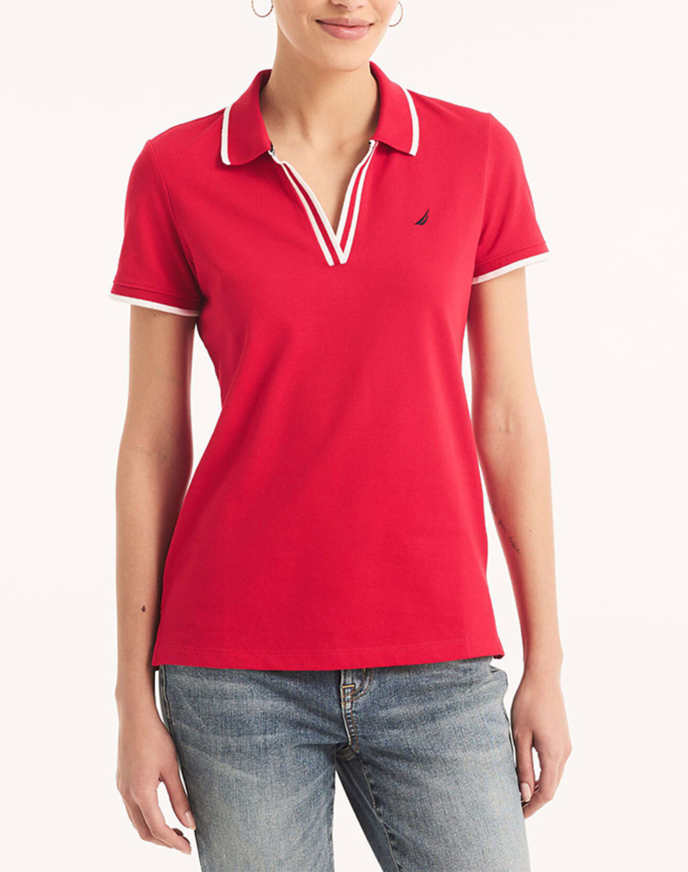 NAUTICA ΜΠΛΟΥΖΑ POLO ΚΜ S/S TIPPED SPLIT NECK OCEAN POLO 3NC15K133-6VW Red