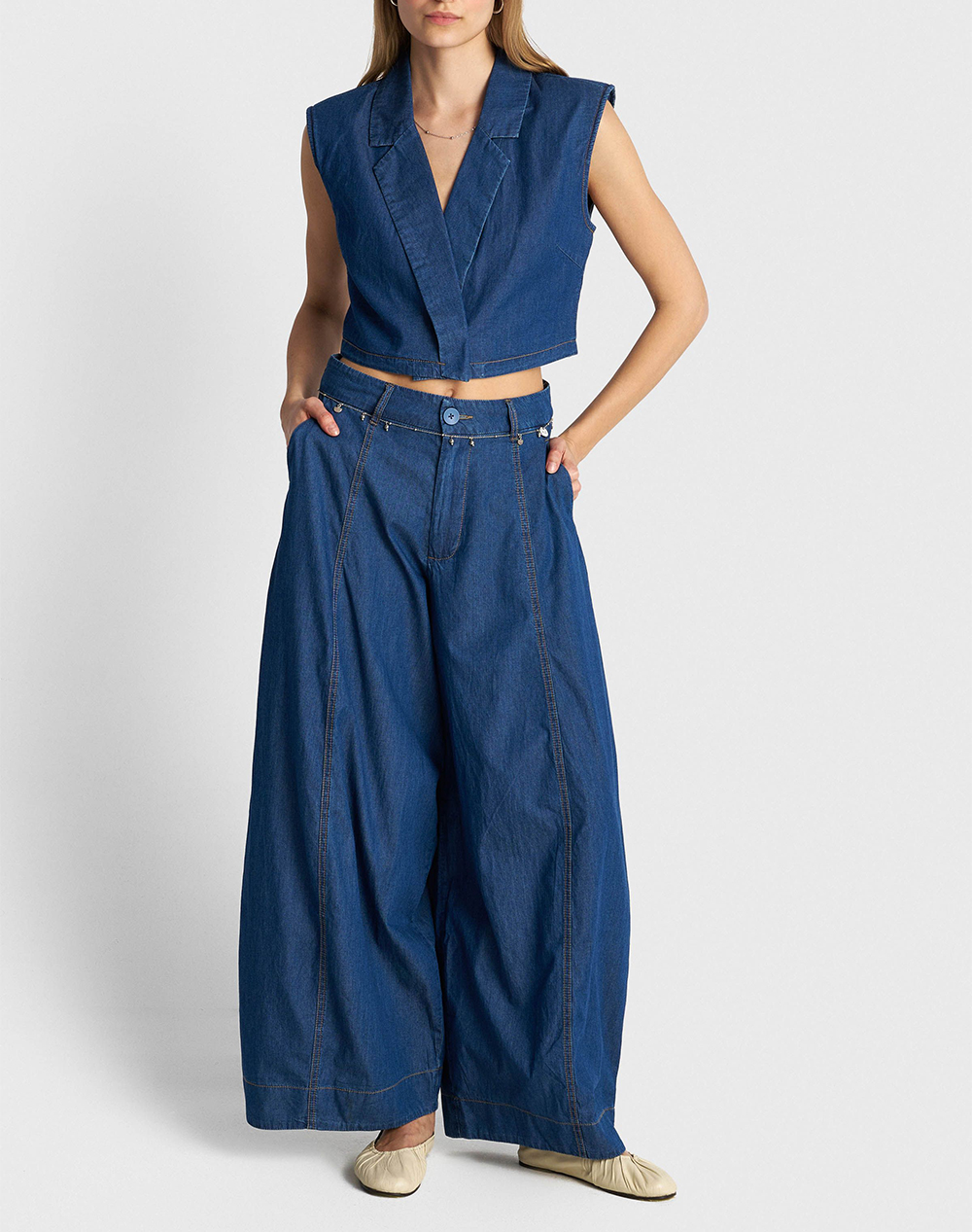 Ale Γιλεκο 8923178-Mple Denimblue Γυναικεία ρούχα μπλούζες Τοπ Κορμακια Politikos Shop Πολιτικός
